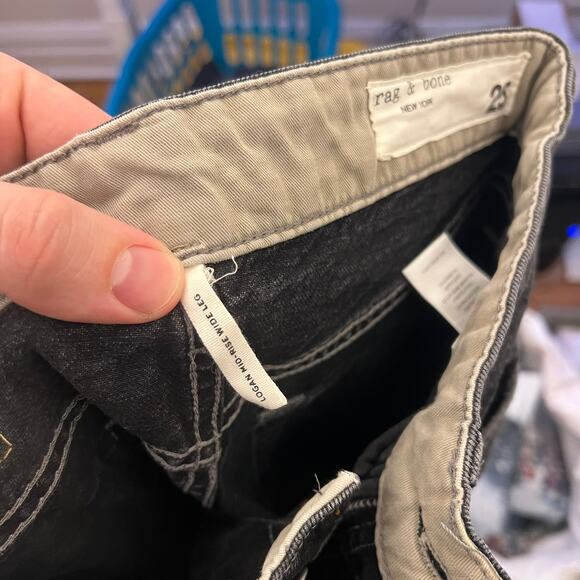 Rag & Bone sz 25 Black Logan Mid-Rise Wide Leg Jeans Black Fillmore With Holes - Picture 14 of 16